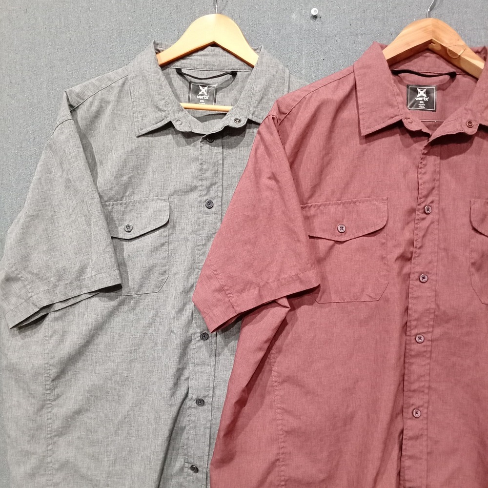 Lot of 2 Vertx Mens 2XL Tactical Short Sleeve Button Down Shirts Grey Maroon